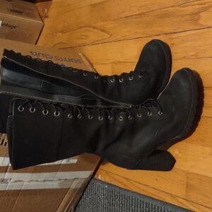 Timberland Women's Glancy 10 Inch Tall Black Nubuck Lace-Up Boots A199A Size 7.5